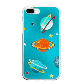 Чехол для iPhone 7Plus/8 Plus матовый с принтом Необычные планеты в Петрозаводске, Силикон | Область печати: задняя сторона чехла, без боковых панелей | арт | бирюзовый | венера | звезда | звёзды | земля | марс | планета | планеты | рисунок | рисунок карандашом | сатурн | синий