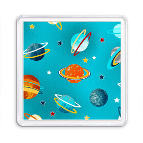 Магнит 55*55 с принтом Необычные планеты в Петрозаводске, Пластик | Размер: 65*65 мм; Размер печати: 55*55 мм | арт | бирюзовый | венера | звезда | звёзды | земля | марс | планета | планеты | рисунок | рисунок карандашом | сатурн | синий
