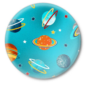 Значок с принтом Необычные планеты в Петрозаводске,  металл | круглая форма, металлическая застежка в виде булавки | арт | бирюзовый | венера | звезда | звёзды | земля | марс | планета | планеты | рисунок | рисунок карандашом | сатурн | синий