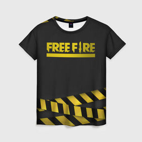 Женская футболка 3D с принтом Free Fire в Петрозаводске, 100% полиэфир ( синтетическое хлопкоподобное полотно) | прямой крой, круглый вырез горловины, длина до линии бедер | battlegrounds | free fire | garena | tricks | батл | королевская битва | рояль | фаир | фри фаер | экшн