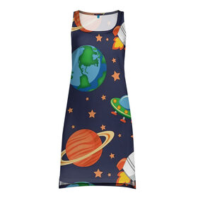 Платье-майка 3D с принтом Космическое путешествие в Петрозаводске, 100% полиэстер | полуприлегающий силуэт, широкие бретели, круглый вырез горловины, удлиненный подол сзади. | арт | астероид | астероиды | звезда | звёзды | земля | космос | планета | планеты | ракета | ракеты | рисунок | сатурн | фобас