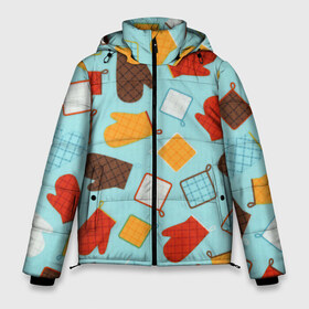 Мужская зимняя куртка 3D с принтом Ухватки в Петрозаводске, верх — 100% полиэстер; подкладка — 100% полиэстер; утеплитель — 100% полиэстер | длина ниже бедра, свободный силуэт Оверсайз. Есть воротник-стойка, отстегивающийся капюшон и ветрозащитная планка. 

Боковые карманы с листочкой на кнопках и внутренний карман на молнии. | Тематика изображения на принте: арт | жёлтый | красный | кухня | рисунок | синий | ухватка | ухватки | чёрный | шоколадный