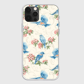 Чехол для iPhone 12 Pro Max с принтом Синие птицы в Петрозаводске, Силикон |  | арт | вектор | ветка | ветки | жёлтый | зеленый | птица | птицы | рисунок | рисунок карандашом | розовый | синий | цветок | цветочная ветка | цветочные ветки | цветы