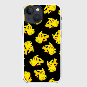 Чехол для iPhone 13 mini с принтом Веселый пикачу в Петрозаводске,  |  | baby | cartoon | cute | kawaii | pika pika | pikachu | pokemon go | team | аниме | детям | зайчик | зверек | иви | кавайный | котенок | кролик | малыш | милый | мордочка | мультик | няшный | пика пика | пикачу | покемоны | улыбка | школа