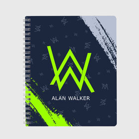 Тетрадь с принтом ALAN WALKER АЛАН УОКЕР в Петрозаводске, 100% бумага | 48 листов, плотность листов — 60 г/м2, плотность картонной обложки — 250 г/м2. Листы скреплены сбоку удобной пружинной спиралью. Уголки страниц и обложки скругленные. Цвет линий — светло-серый
 | alan | faded | house | logo | music | walker | алан | вокер | волкер | диджей | лого | логотип | логотипы | музыка | музыкант | символ | символы | танцеальная | уокер | хаус | электронная