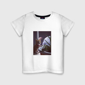 Детская футболка хлопок с принтом Космос за окном в Петрозаводске, 100% хлопок | круглый вырез горловины, полуприлегающий силуэт, длина до линии бедер | cat | space | космос | кот | котик | кошка | мем | планета | прикол