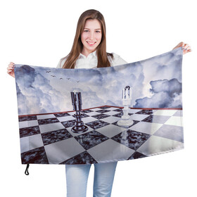 Флаг 3D с принтом Шахматы в Петрозаводске, 100% полиэстер | плотность ткани — 95 г/м2, размер — 67 х 109 см. Принт наносится с одной стороны | доска | игра | игровая | игры | короли | король | настольная | настольные | небеса | небо | облака | облако | спорт | туча | тучи | шахматный | шахматы