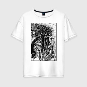 Женская футболка хлопок Oversize с принтом Drawing indian в Петрозаводске, 100% хлопок | свободный крой, круглый ворот, спущенный рукав, длина до линии бедер
 | black | drawing | indian | индеец | рисунок | черный