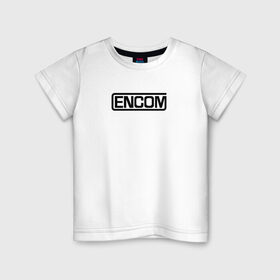 Детская футболка хлопок с принтом Encom в Петрозаводске, 100% хлопок | круглый вырез горловины, полуприлегающий силуэт, длина до линии бедер | Тематика изображения на принте: виртуальный | кевин флинн | мир | программист | фильм