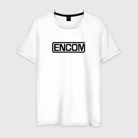 Мужская футболка хлопок с принтом Encom в Петрозаводске, 100% хлопок | прямой крой, круглый вырез горловины, длина до линии бедер, слегка спущенное плечо. | виртуальный | кевин флинн | мир | программист | фильм