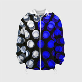 Детская куртка 3D с принтом GGGelt в Петрозаводске, 100% полиэстер | застежка — молния, подол и капюшон оформлены резинкой с фиксаторами, по бокам — два кармана без застежек, один потайной карман на груди, плотность верхнего слоя — 90 г/м2; плотность флисового подклада — 260 г/м2 | Тематика изображения на принте: abstraction | blue | circles | light | shapes | white | абстракция | белый | круги | свет | синий | формы