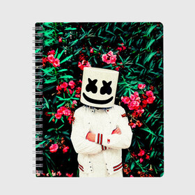 Тетрадь с принтом MARSHMELLO ROSES в Петрозаводске, 100% бумага | 48 листов, плотность листов — 60 г/м2, плотность картонной обложки — 250 г/м2. Листы скреплены сбоку удобной пружинной спиралью. Уголки страниц и обложки скругленные. Цвет линий — светло-серый
 | fortnite | marshmallo | marshmallow | marshmello | marshmellow | маршмелло | маршмеллоу | розы | фортнайт