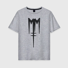 Женская футболка хлопок Oversize с принтом Marilyn Manson (лого из меха) в Петрозаводске, 100% хлопок | свободный крой, круглый ворот, спущенный рукав, длина до линии бедер
 | manson | marilyn | marilyn manson | лого | мех