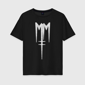 Женская футболка хлопок Oversize с принтом Marilyn Manson (лого из меха) в Петрозаводске, 100% хлопок | свободный крой, круглый ворот, спущенный рукав, длина до линии бедер
 | manson | marilyn | marilyn manson | лого | мех