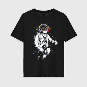 Женская футболка хлопок Oversize с принтом Cosmosrock в Петрозаводске, 100% хлопок | свободный крой, круглый ворот, спущенный рукав, длина до линии бедер
 | astronaut | cosmonaut | cosmos | guitar | music | rock | solo | space | star | астронавт | гитара | звезда | космонавт | космос | музыка | солист