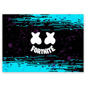 Поздравительная открытка с принтом FORTNITE MARSHMELLO. в Петрозаводске, 100% бумага | плотность бумаги 280 г/м2, матовая, на обратной стороне линовка и место для марки
 | archetype | fortnite | fortnite x | game | ikonik | marshmello | raven | архетип | ворон | игра | иконик | маршмелло | фортнайт