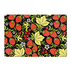 Магнитный плакат 3Х2 с принтом Хохлома в Петрозаводске, Полимерный материал с магнитным слоем | 6 деталей размером 9*9 см | арт | белый | вектор | желтый | зеленый | земляника | золотой | клубника | клюква | красный | народный рисунок | рисунок | хохлома | цветок | цветы | чёрный | ягода | ягоды