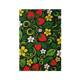 Обложка для паспорта матовая кожа с принтом Хохлома в Петрозаводске, натуральная матовая кожа | размер 19,3 х 13,7 см; прозрачные пластиковые крепления | арт | вектор | желтый | зеленый | золотой | клубника | красный | народный рисунок | рисунок | хохлома | цветок | цветы | чёрный | ягода | ягоды
