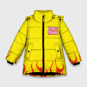 Зимняя куртка для девочек 3D с принтом Kill Bill - Pussy Wagon в Петрозаводске, ткань верха — 100% полиэстер; подклад — 100% полиэстер, утеплитель — 100% полиэстер. | длина ниже бедра, удлиненная спинка, воротник стойка и отстегивающийся капюшон. Есть боковые карманы с листочкой на кнопках, утяжки по низу изделия и внутренний карман на молнии. 

Предусмотрены светоотражающий принт на спинке, радужный светоотражающий элемент на пуллере молнии и на резинке для утяжки. | kill bill | pickup | pussy | pussy wagon | tarantino | wagon | квентин тарантино | пикап | пусси вагон | тарантино