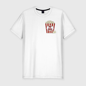 Мужская футболка хлопок Slim с принтом Поп-корн в Петрозаводске, 92% хлопок, 8% лайкра | приталенный силуэт, круглый вырез ворота, длина до линии бедра, короткий рукав | Тематика изображения на принте: popcorn | кино | поп корн | попкорн
