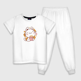 Детская пижама хлопок с принтом Поп-корн и кот в Петрозаводске, 100% хлопок |  брюки и футболка прямого кроя, без карманов, на брюках мягкая резинка на поясе и по низу штанин
 | popcorn | кино | кот | кошка | поп корн | попкорн