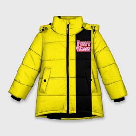 Зимняя куртка для девочек 3D с принтом Kill Bill - Pussy Wagon в Петрозаводске, ткань верха — 100% полиэстер; подклад — 100% полиэстер, утеплитель — 100% полиэстер. | длина ниже бедра, удлиненная спинка, воротник стойка и отстегивающийся капюшон. Есть боковые карманы с листочкой на кнопках, утяжки по низу изделия и внутренний карман на молнии. 

Предусмотрены светоотражающий принт на спинке, радужный светоотражающий элемент на пуллере молнии и на резинке для утяжки. | Тематика изображения на принте: kill bill | pickup | pussy | pussy wagon | tarantino | wagon | квентин тарантино | пикап | пусси вагон | тарантино