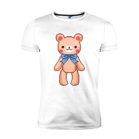 Мужская футболка хлопок Slim с принтом Pixel Bear в Петрозаводске, 92% хлопок, 8% лайкра | приталенный силуэт, круглый вырез ворота, длина до линии бедра, короткий рукав | bear | pixel | pixel bear | медведь | милый медведь | милый мишка | мишка | пиксельный медведь | пиксельный плюшевый мишка | плюшевый медведь | плюшевый мишка