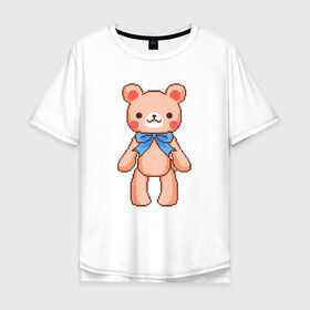 Мужская футболка хлопок Oversize с принтом Pixel Bear в Петрозаводске, 100% хлопок | свободный крой, круглый ворот, “спинка” длиннее передней части | bear | pixel | pixel bear | медведь | милый медведь | милый мишка | мишка | пиксельный медведь | пиксельный плюшевый мишка | плюшевый медведь | плюшевый мишка