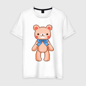 Мужская футболка хлопок с принтом Pixel Bear в Петрозаводске, 100% хлопок | прямой крой, круглый вырез горловины, длина до линии бедер, слегка спущенное плечо. | bear | pixel | pixel bear | медведь | милый медведь | милый мишка | мишка | пиксельный медведь | пиксельный плюшевый мишка | плюшевый медведь | плюшевый мишка