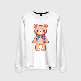 Женский свитшот хлопок с принтом Pixel Bear в Петрозаводске, 100% хлопок | прямой крой, круглый вырез, на манжетах и по низу широкая трикотажная резинка  | bear | pixel | pixel bear | медведь | милый медведь | милый мишка | мишка | пиксельный медведь | пиксельный плюшевый мишка | плюшевый медведь | плюшевый мишка