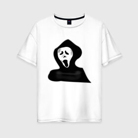 Женская футболка хлопок Oversize с принтом Крик в Петрозаводске, 100% хлопок | свободный крой, круглый ворот, спущенный рукав, длина до линии бедер
 | жнец | жнецы | крик | приведение | приведения | призрак | призраки | ужас | хэллоуин