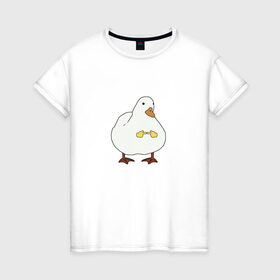 Женская футболка хлопок с принтом Shy duck в Петрозаводске, 100% хлопок | прямой крой, круглый вырез горловины, длина до линии бедер, слегка спущенное плечо | duck | mem | застенчивая утка | мем | милая утка | прикол | птица | утка | юмор
