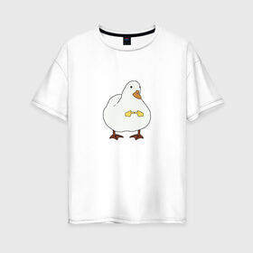 Женская футболка хлопок Oversize с принтом Shy duck в Петрозаводске, 100% хлопок | свободный крой, круглый ворот, спущенный рукав, длина до линии бедер
 | duck | mem | застенчивая утка | мем | милая утка | прикол | птица | утка | юмор