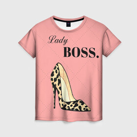 Женская футболка 3D с принтом Леди Босс в Петрозаводске, 100% полиэфир ( синтетическое хлопкоподобное полотно) | прямой крой, круглый вырез горловины, длина до линии бедер | босс | девушка | леди | леопардовый | пафос | розовый