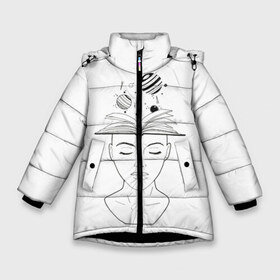 Зимняя куртка для девочек 3D с принтом знания космос в Петрозаводске, ткань верха — 100% полиэстер; подклад — 100% полиэстер, утеплитель — 100% полиэстер. | длина ниже бедра, удлиненная спинка, воротник стойка и отстегивающийся капюшон. Есть боковые карманы с листочкой на кнопках, утяжки по низу изделия и внутренний карман на молнии. 

Предусмотрены светоотражающий принт на спинке, радужный светоотражающий элемент на пуллере молнии и на резинке для утяжки. | девушка | женщина | книга | космос | минимализм | планеты | тумблер | чб
