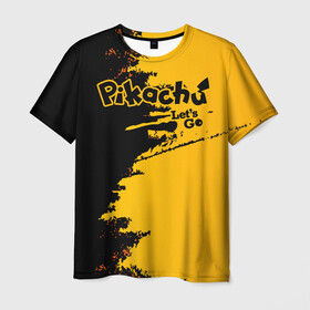 Мужская футболка 3D с принтом Pikachu в Петрозаводске, 100% полиэфир | прямой крой, круглый вырез горловины, длина до линии бедер | battle | drawing | entei | lugia | metagross | pikachu | pokemon | zapdos | брок | бульбазавр | детектив | монстр | пикачу | покемон | эш