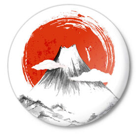 Значок с принтом Гора Фудзи в Петрозаводске,  металл | круглая форма, металлическая застежка в виде булавки | азия | аниме | гора | гора фудзи | кимоно | китай | манга | сакура | суши | фудзияма | цунами | япония