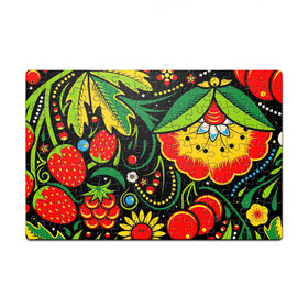 Пазл магнитный 126 элементов с принтом Хохлома в Петрозаводске, полимерный материал с магнитным слоем | 126 деталей, размер изделия —  180*270 мм | арт | вектор | желтый | зеленый | золотой | клубника | клюква | красный | малина | народный рисунок | рисунок | хохлома | цветок | цветы | чёрный | ягода | ягоды