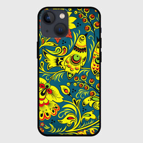 Чехол для iPhone 13 mini с принтом Хохлома в Петрозаводске,  |  | арт | вектор | желтый | зеленый | золотой | красный | народный рисунок | рисунок | синий | хохлома | цветок | цветы | чёрный | ягода | ягоды