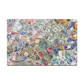 Пазл магнитный 126 элементов с принтом Деньги в Петрозаводске, полимерный материал с магнитным слоем | 126 деталей, размер изделия —  180*270 мм | арт | банкноты | валюта | деньги | доллары | зеленый | иена | красный | серый | синий | фунт стерлингов | юани