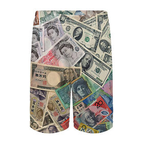 Детские спортивные шорты 3D с принтом Деньги в Петрозаводске,  100% полиэстер
 | пояс оформлен широкой мягкой резинкой, ткань тянется
 | арт | банкноты | валюта | деньги | доллары | зеленый | иена | красный | серый | синий | фунт стерлингов | юани