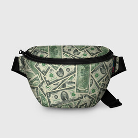 Поясная сумка 3D с принтом Доллар в Петрозаводске, 100% полиэстер | плотная ткань, ремень с регулируемой длиной, внутри несколько карманов для мелочей, основное отделение и карман с обратной стороны сумки застегиваются на молнию | 100 долларов | арт | банкноты | валюта | деньги | доллар | зеленый | рисунок | сто | сто долларов
