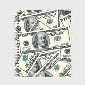 Тетрадь с принтом Доллары в Петрозаводске, 100% бумага | 48 листов, плотность листов — 60 г/м2, плотность картонной обложки — 250 г/м2. Листы скреплены сбоку удобной пружинной спиралью. Уголки страниц и обложки скругленные. Цвет линий — светло-серый
 | 100 долларов | арт | банкноты | валюта | деньги | доллары | зеленый | зелень | сто | сто долларов