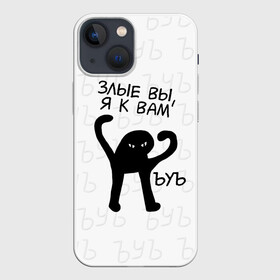 Чехол для iPhone 13 mini с принтом ЪУЪ ЗЛЫЕ ВЫ, Я К ВАМ в Петрозаводске,  |  | cat | mem | memes | злой | интернет | кот | мем | мем кот | приколы | съука | ъуъ | ъуъ съука