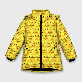 Зимняя куртка для девочек 3D с принтом Pikachu БОМБИНГ в Петрозаводске, ткань верха — 100% полиэстер; подклад — 100% полиэстер, утеплитель — 100% полиэстер. | длина ниже бедра, удлиненная спинка, воротник стойка и отстегивающийся капюшон. Есть боковые карманы с листочкой на кнопках, утяжки по низу изделия и внутренний карман на молнии. 

Предусмотрены светоотражающий принт на спинке, радужный светоотражающий элемент на пуллере молнии и на резинке для утяжки. | 