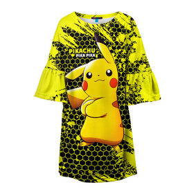 Детское платье 3D с принтом Pikachu Pika Pika в Петрозаводске, 100% полиэстер | прямой силуэт, чуть расширенный к низу. Круглая горловина, на рукавах — воланы | pika | pikachu | аниме | детская | детям | игры | молния | мышка | мышь | пика | пикачу | покемон | покемоны
