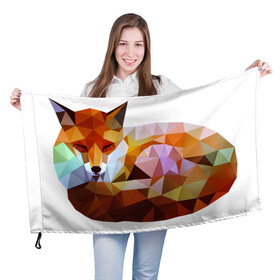 Флаг 3D с принтом Абстракция лиса в Петрозаводске, 100% полиэстер | плотность ткани — 95 г/м2, размер — 67 х 109 см. Принт наносится с одной стороны | арт | животные | картинка | лиса | лисичка | полигональный рисунок | рисунок