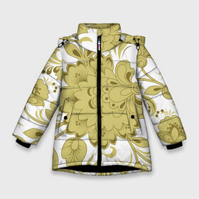 Зимняя куртка для девочек 3D с принтом Khokhloma 11-1 в Петрозаводске, ткань верха — 100% полиэстер; подклад — 100% полиэстер, утеплитель — 100% полиэстер. | длина ниже бедра, удлиненная спинка, воротник стойка и отстегивающийся капюшон. Есть боковые карманы с листочкой на кнопках, утяжки по низу изделия и внутренний карман на молнии. 

Предусмотрены светоотражающий принт на спинке, радужный светоотражающий элемент на пуллере молнии и на резинке для утяжки. | орнамент | роспись | русский стиль | текстуры | узор