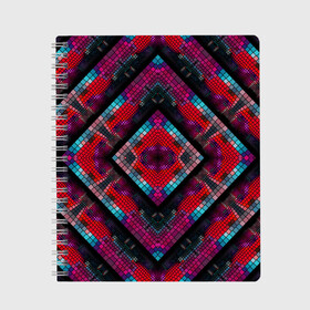 Тетрадь с принтом Monna в Петрозаводске, 100% бумага | 48 листов, плотность листов — 60 г/м2, плотность картонной обложки — 250 г/м2. Листы скреплены сбоку удобной пружинной спиралью. Уголки страниц и обложки скругленные. Цвет линий — светло-серый
 | Тематика изображения на принте: colorful | geometric | kaleidoscope | mosaic | pattern | rhombuses | squares | геометрический | калейдоскоп | квадраты | мозаика | разноцветный | ромбы | узор