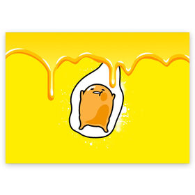 Поздравительная открытка с принтом Gudetama в Петрозаводске, 100% бумага | плотность бумаги 280 г/м2, матовая, на обратной стороне линовка и место для марки
 | gudetama | анимешное яйцо | гудетама | желток | стекающее яйцо | яичница